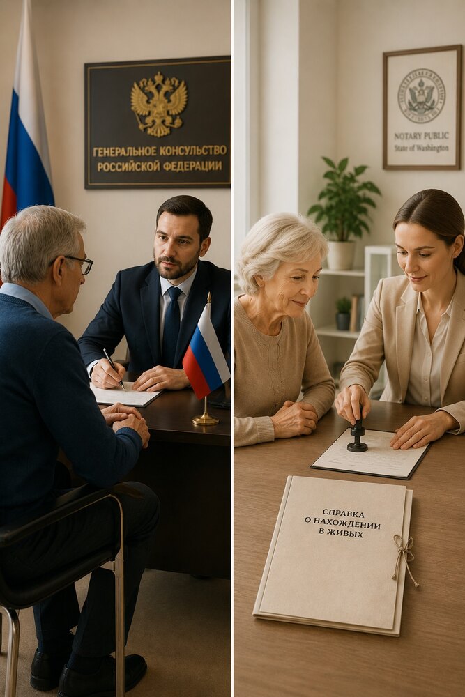 Два способа подтвердить факт нахождения в живых: консульство России и американский нотариус