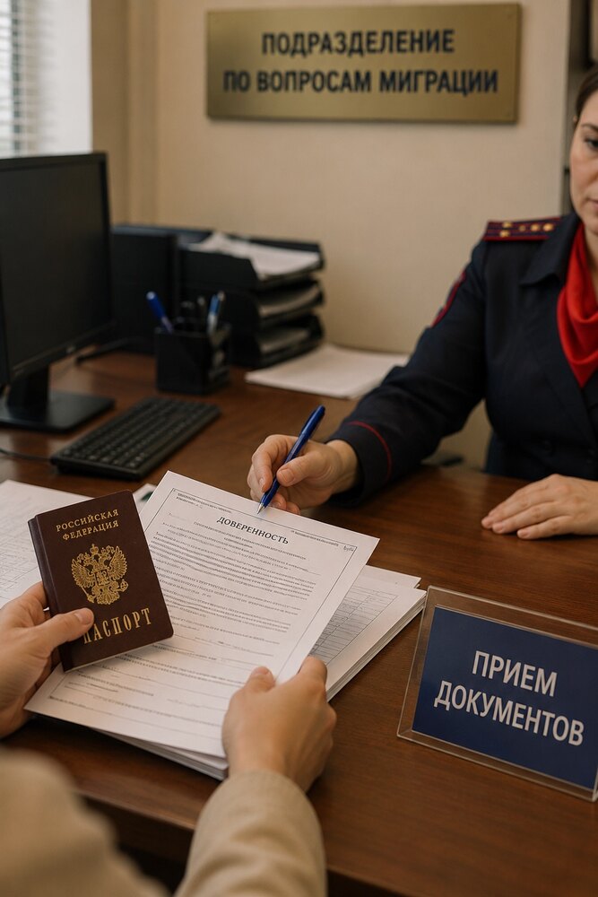 Приём документов в подразделении по вопросам миграции — паспорт РФ и доверенность