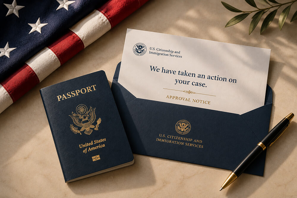 US passport and USCIS application for permanent residence with certified translation